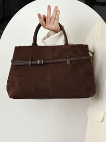 Sac à main vintage de couleur café pour femme, sac à main de navette haut de gamme avec boucle, petit sac de navette à la mode, convient pour les déplacements, la vie quotidienne, en PU - Café - Voir 9