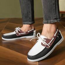 Men's Loafers, Black And White Contrasting Casual Leather Shoes - Black and White - View 6