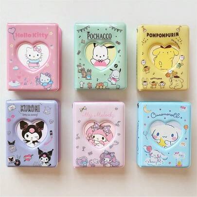  Anime Sanrios Hello Kitty Photo Album Kawaii Sanrio Cinnamorol Melody Kurome 3-Inch Storage Photo Album Cute Card Holder Mini Truck Accessories Cards Collect Toys