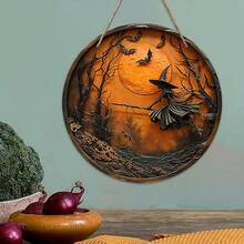 1 pièce Panneau acrylique gothique de sorcière d'Halloween avec chat noir, fantôme et citrouille Jack-O'-Lantern. Décoration murale intérieure et extérieure imperméable pour la maison, le bureau, les fêtes d'Halloween, la décoration de jardin, les faveurs de fête