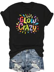 [Camiseta de Moda Casual] Camiseta de Mujer Suave y Cómoda - Estampado Divertido y Brillante Casual de Manga Corta Cuello Redondo, Regalo Perfecto para Abuela y Mamá, Uso Casual de Primavera y Verano - Negro - Ver 1