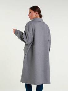 Chaqueta de oficina de tela tipo lana, de estilo casual y elegante, con bolsillos y cierre de botones, para otoño e invierno - Gris - Ver 4