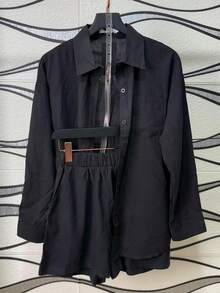 Imported Women's Linen Set / Button / Lining / / Women's - Black - View 1