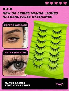 7 Pairs Fluffy Wispy Faux Mink Manga Lashes – Kawaii Date Night & Filming Cat Eye False Eyelashes Extension Kit Strip Lashes,Lashes,Eyelashes,Fake Lashes - Black - View 7