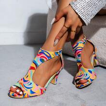 女款粗跟開頭鞋，時尚T型拉鍊高跟鞋，萬能經典高跟鞋 - 彩色 - 查看 14