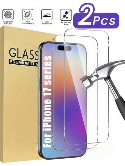2pcs Tempered Glass Screen Protector, Full Screen Protection Compatible With Iphone 17/17 Pro Max/17 Pro/17 Ari/16/15/14/13/12/11 Pro Max/XS/X/XR/6/7/8/16/15/14 Plus/12/13, Transparent Protective Film, Waterproof, Shockproof, Anti-Fall, Anti-Scratch, Multiple Types Available