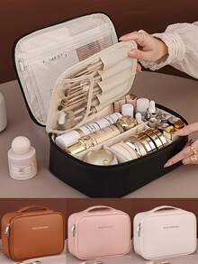 Multi-Layer Large Capacity Detachable Makeup Bag, Travel Cosmetic Organizer With Brush Storage, Universal Portable Beauty Essentials Pouch For Men And Women, Available In 4 ColorsLarge Capacity Detachable Makeup Bag - Travel Cosmetic Organizer With Brush Holder, Multiple Compartments & Mesh Pockets, Durable Portable Beauty Case For Men & Women, Alcohol-Free, Large Makeup Bag, Compact Design, Sturdy Construction, Organized Lifestyle,Makeup Pouch,Cosmetic Bag,Travel Essential,Large Capacity,Large Makeup Bag