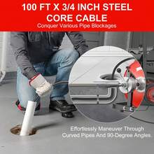 Máquina de Limpieza de Drenaje, 750W Máquina Destapador de Cañeria con 30 Meter x 3/4 Pulgadas Cable, 6 Cortadores, Interruptor de Pedal Neumático, Adecuada para Tuberías de 10 a 20cm - 100 pies x 3/4 de pulgada - Ver 3