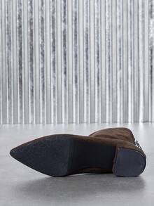 Bottes de mode pour femmes automne/hiver, nouvelles bottes cheville élégantes et polyvalentes à bout pointu, talon épais, sexy, couleur unie, couleur bordeaux - Marron - Voir 8