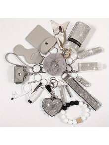 15pcs Rhinestone Safety Keychain Set For Women, Wristlet Keyring With Storage Pouch & Pom Pom Card Holder Accessories Kit - Nhiều màu - Xem 5