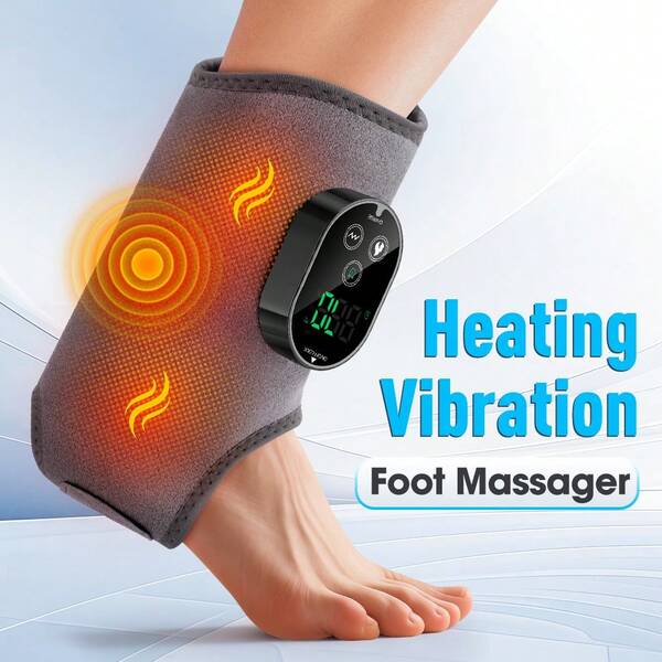 Hailicare Heat & Vibration Foot Massager - Dual Motor Ankle/Calf Massage With 3 Speed Levels, 3000mAh Type-C Rechargeable, Adjustable Strap, Fits Left/Right Feet Multi Functional Heating Pad Suitable For Heating And Vibrating Massagers In Areas Such As Ankles, Calves, Arms, Etc