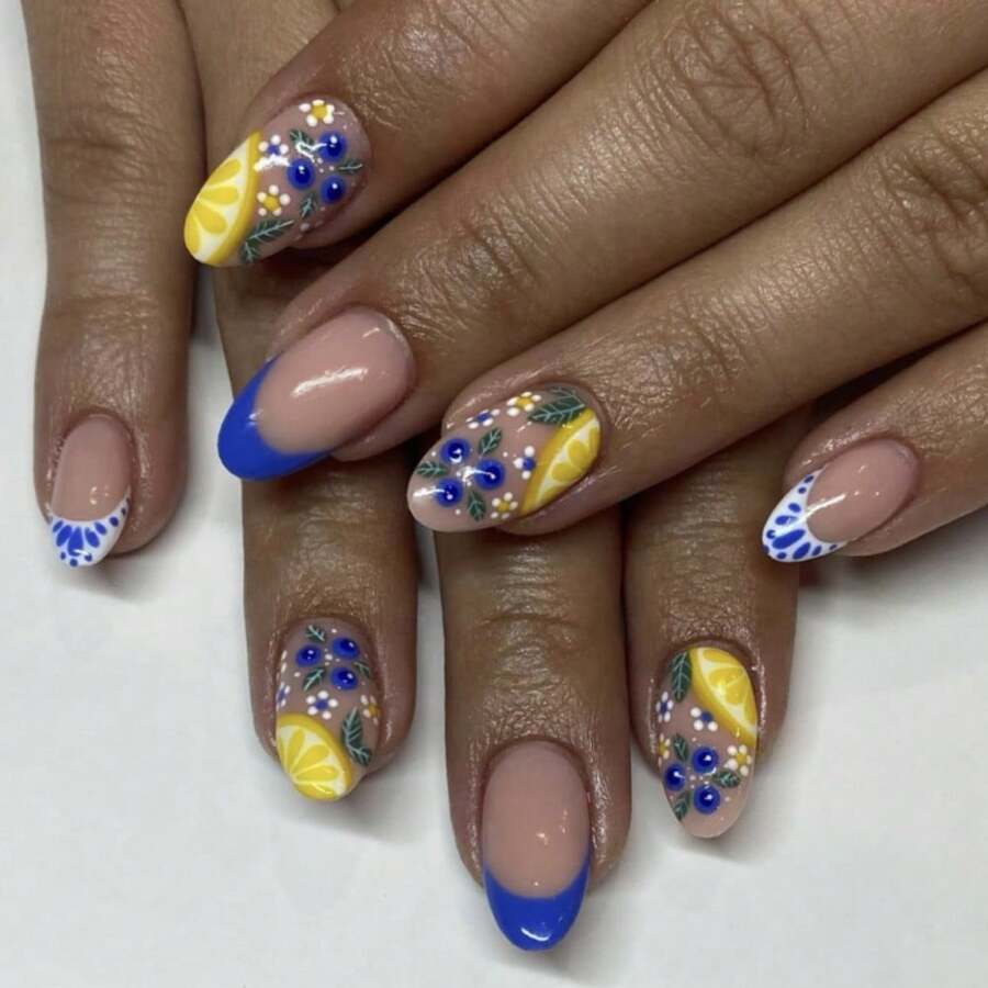 Blue Wear Nails Fresh Fruit Lemon Nail Art False Nails - JP3965 - Xem 1