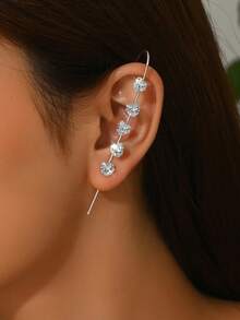 1 Pair Minimalist Zirconia Star Stud Earrings, Punk Style Ear Cuff Earrings - Y0269 - View 2