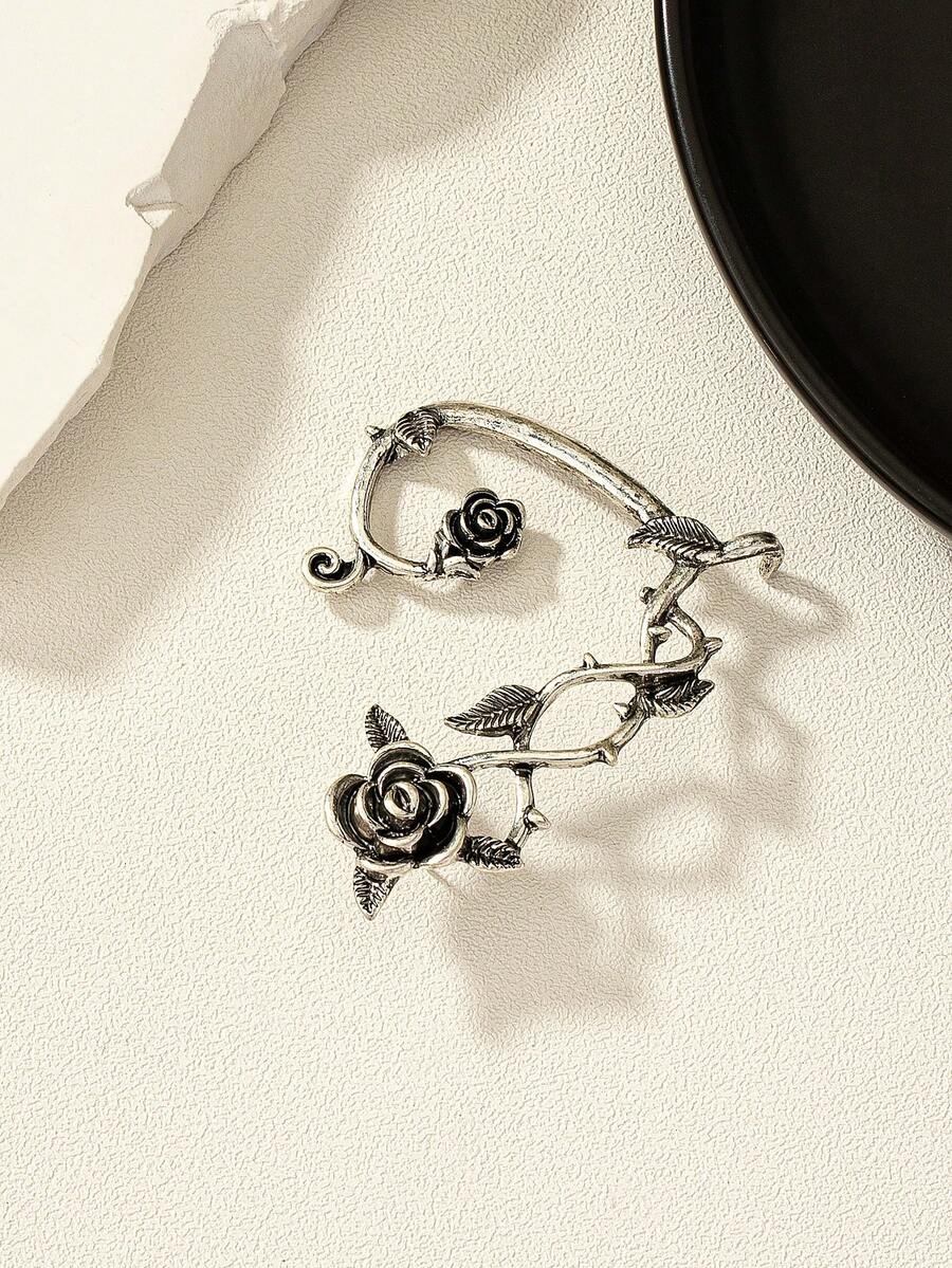 New Punk Style Earrings, Creative Gothic Dark Leaf Rose Flower Earrings For Women, Popular In Europe And America