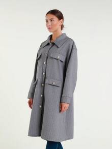 Chaqueta de oficina de tela tipo lana, de estilo casual y elegante, con bolsillos y cierre de botones, para otoño e invierno - Gris - Ver 3