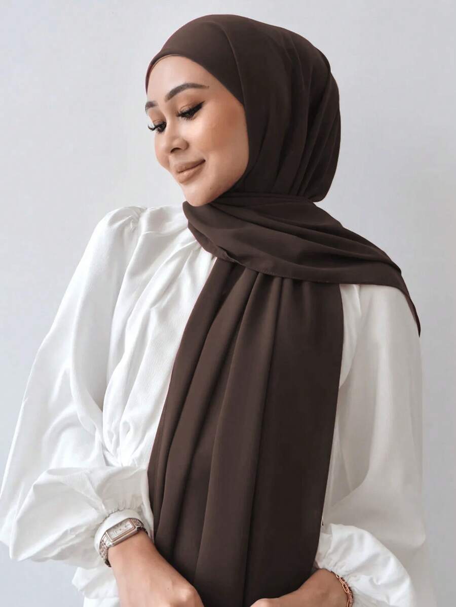 1pc Solid Color Women Scarf, Chiffon Headscarf For Casual Daily Wear
