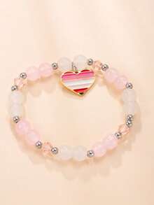 1pc Teens/Youth Beaded Charm Bracelet - Sweet Style, Glass Beads, Suitable For Valentine's Day, Mother's Day, Everyday Wear And Festive Occasions, Holiday Accessory | Charm Bracelet