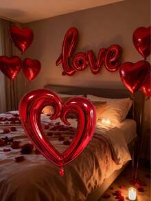 Conjunto de balões para o Dia dos Namorados com 1 peça, incluindo a palavra "LOVE", um balão vermelho vazado em formato de coração de 40 polegadas e um balão metalizado vermelho em formato de coração de 18 polegadas. Ideal para o Dia dos Namorados, chá de panela, pedido de casamento, festa de noivado, decoração de aniversário, decoração de casamento, artigos para festas e decoração de casa. - Multicolorido - Ver 3