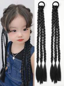 2 piezas Peluca de trenza de cabello sintético natural para niñas con banda elástica, estilo ballet, accesorio para el cabello con lazo decorativo, trenza retorcida y coleta