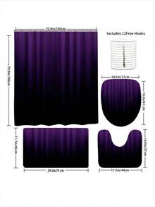 1/3/4 Pcs Elegant Mysterious Series Solid Purple Bathroom Decor Set, Includes Purple Shower Curtain, Non- Bath Mat, U-Shaped Mat, Toilet Seat Cover, Waterproof 70.87X70.87 Inch Shower Curtain With 12 HooksChristmas Decor - Multicolor - View 7