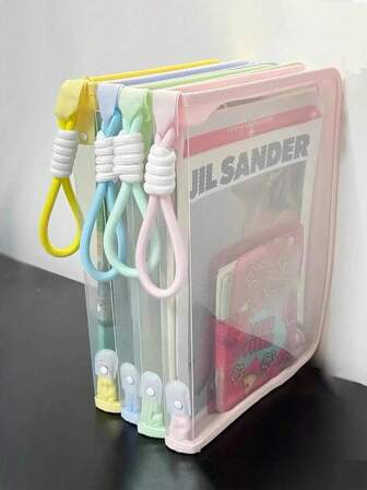 1 pièce Sac de fichier en plastique A4, sac de fichier épaissi, sac de fichier transparent de couleur macaron A4 pour la rentrée scolaire, sac de rangement de données transparent à pression pour étudiant, sac de fichier A4, chemise de classement, sac de fichier en plastique transparent à pression en PP, sac de fichier en plastique