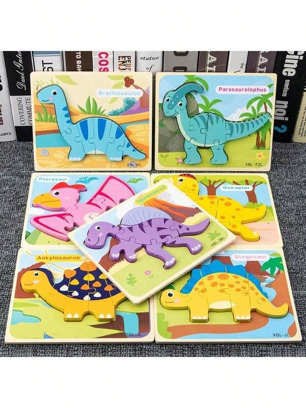 1 Peça Quebra-cabeça 3D com Fivela de Dinossauro para Crianças, Quebra-cabeça 3D Cartoon, Educação Precoce, Pensamento, Correspondência de Formas, Quebra-cabeça para Bebês