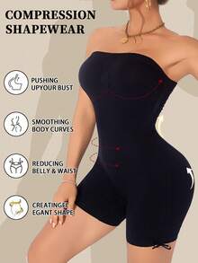 1pc Strapless Drawstring Hem Backless Bodysuit Shorts