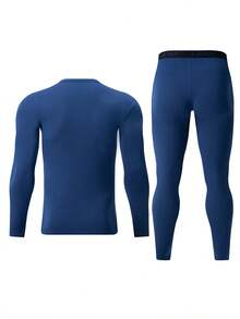 2 Peças Conjunto de Roupa Térmica Masculina, Camiseta + Calça Térmica de Outono/Inverno, Conjunto de Roupa Térmica Adulta com Gola Careca
