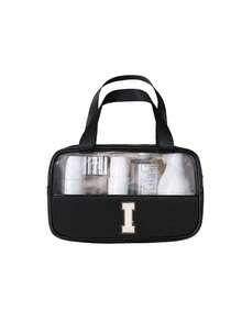 1pc Transparent PVC Makeup Bag, Multifunctional Letter Travel Pouch, Waterproof Letter Bag With Minimalist Letter Stickers, Large Capacity Toiletry Bag, Travel Organizer, Cosmetic Bag, Beach Bag, Travel Essentials, Student Supplies, Dorm Necessities, Bathroom Storage, Home Decor, Gift For Girlfriend, Teacher, Mom, Girlfriend, Halloween Gift, Christmas Gift, Autumn/Winter Essential, Autumn Decor, Bedroom Decor