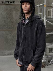 Unisex Vintage Distressed Double Layer Plaid Hoodie Sweatshirt, Fashionable Autumn/Winter