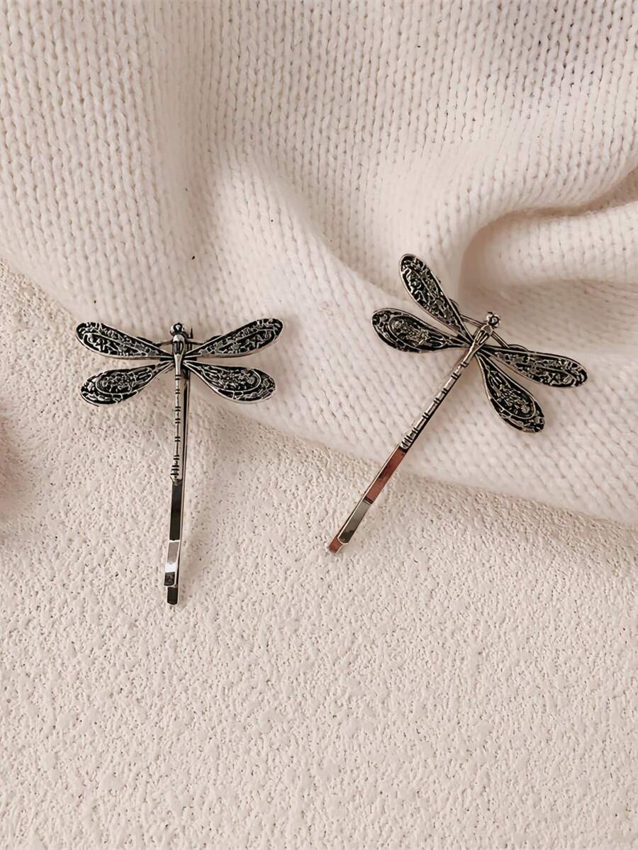 2 eleganckie, zabytkowe metalowe spinki do włosów w kształcie ważki, minimalistyczny design, 5 cm/1,97 cala, stop w odcieniu srebra, odpowiednie dla kobiet, do codziennej dekoracji, na co dzień, na formalne okazje, na podróż, do szkoły, na imprezę, na prezent świąteczny, spinki do włosów, klamry do włosów, spinki do włosów