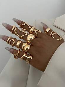 Bộ 25/20/15/5 chiếc nhẫn xu cổ điển nhiều mảnh có thể xếp chồng lên nhau, họa tiết hoa, đá quý nhiều màu, hình học, thắt nút, kết cấu ngọc trai giả bất đối xứng, giọt nước, sóng, nhiều lớp đan chéo, rỗng, hình trái tim, tối giản, nhẫn bản rộng trơn, thời trang, thanh lịch, cổ điển, thiết kế tinh xảo, thích hợp cho ngày lễ, tiệc tùng, hẹn hò, quà tặng, đeo hàng ngày - Vàng - Xem 5