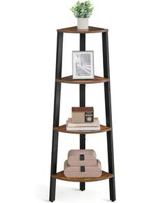 VASAGLE Estantería de Esquina, 4 Niveles, Marco de Acero, para Salón, Dormitorio, Balcón, Industrial, Marrón Rústico y Negro MLLS34XV1 MCET - Marrón Trigo + Blanco Mate - Ver 10