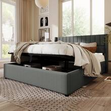 Polsterbed Storage Bed Hydraulic Double Bed 180x200cm, Wooden Slatted Base, Bed With Metal Frame Slatted Base, Linen, Beige - Grey + Linen + 160cm*200cm - View 11