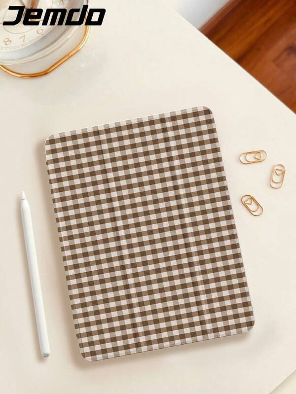 1pc Minimalist Dual-Tone Plaid Tablet Protective Case, Compatible With Apple IPad 10.2" 2021/2020, IPad 9th/10th Gen, IPad Pro 11" 2025, Galaxy Tab A8 10.5" 2uawei Matepad 10.4", Shock-Proof, Pencil Holder, Sleep/Wake Support