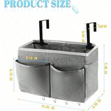 Bedside Storage Organizer 5 Pockets With 4 Hooks Hanging Storage Bag For Headboards/Bunk Bed (Grey)