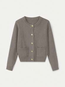 SEREN Autumn And Winter New Women's Round Neck Camel Color Single Breasted Long Sleeved Knitted Cardigan Top, Fashionable, Simple, Versatile, Street Casual And Lazy Style Suitable For Daily Commuting Sweater Coat Women's Clothing Chic Autumn