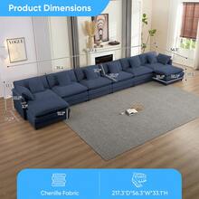 Puremind Modern 217.3'' Oversize U-Shaped Modular Sectional Sofa With 2 Ottomans,8-Seat Cloud Couch, Modern Chenille Sofa Sleeper Deep Seat Couches - 藏蓝色 - 查看 2