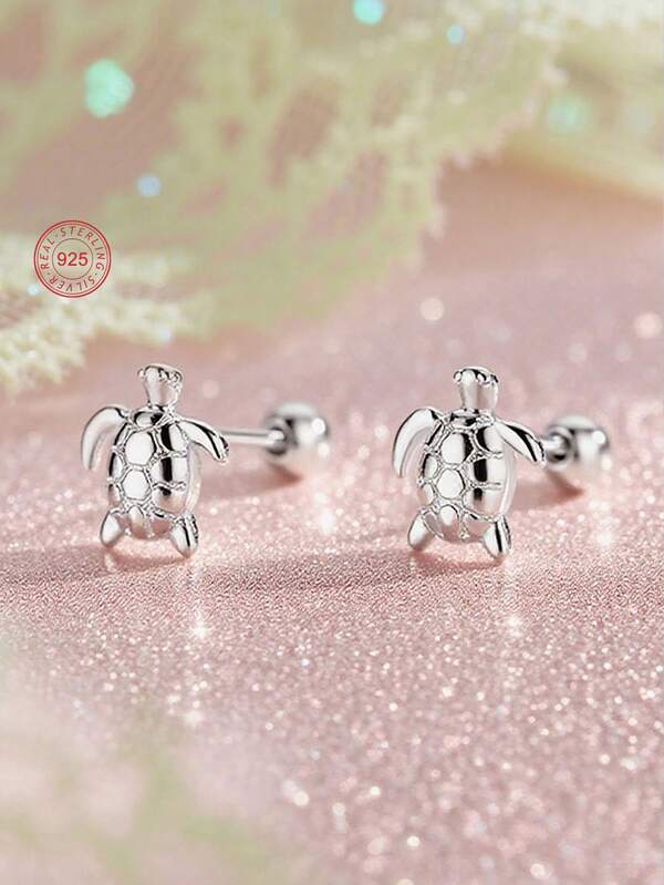 1 par de brincos hipoalergênicos de tartaruga marinha em prata esterlina 925, fofos e divertidos, protetores auriculares espirais que não caem, delicados e adoráveis, embalagem em caixa de presente, adequados para uso diário ou feriados, presente para meninas, amigas, volta às aulas, Natal
