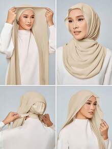 1 pezzo Hijab istantaneo per donna, sciarpa musulmana casual classica, realizzata in comodo e traspirante tessuto modal, include fascia elastica e design in chiffon, adatto per preghiera e culto quotidiano all'aperto - Bianco - Visualizzare 5