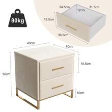 HOKZYHOUSE 2 Stücke Nachttisch mit 2 Schubladen, Beistelltisch mit Metallbeine, Nachtschrank, Nachtkästchen,  für Wohnzimmer, Schlafzimmer, Beige