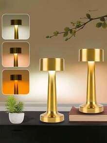 1pc Portable Metal LED Desk Lamp, Wireless Metal Table Lamp, 3-Color Touch Control Rechargeable Light, 3-Level Brightness Adjustable, Suitable For Room Decor, Bedside, Dining Room And More - Multicolor - View 4