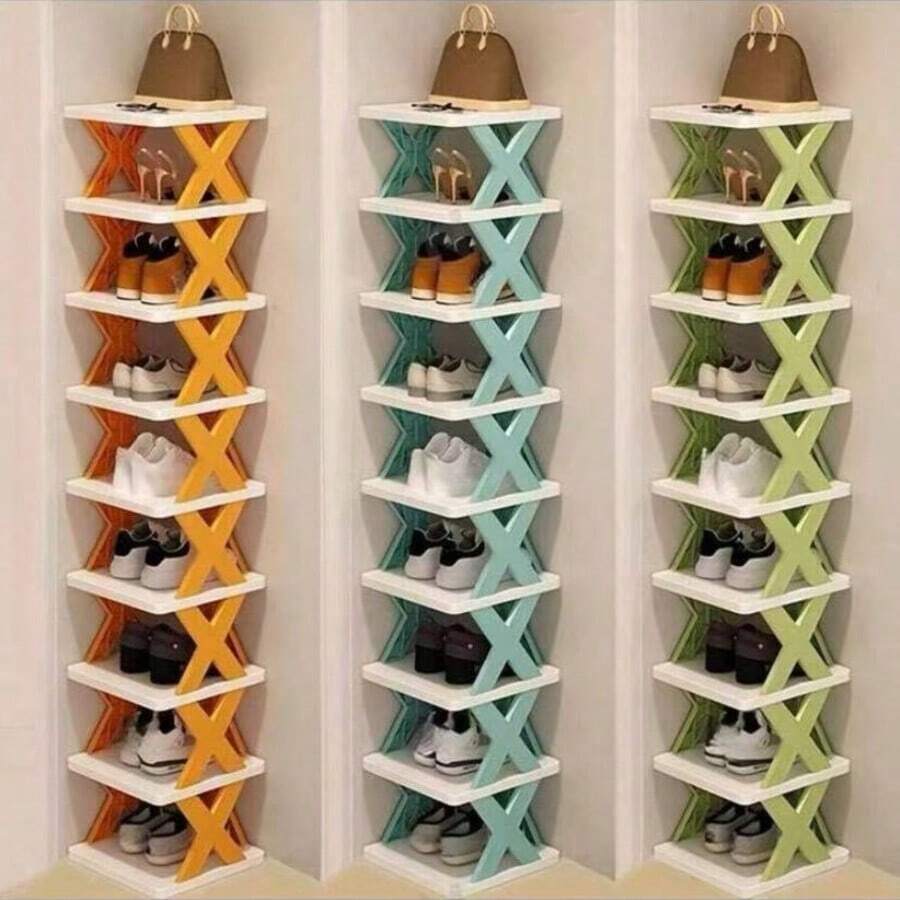 9/6/5/2 Tier Vertical Shoe Rack - Narrow Plastic Shoe Organizer, Holds 9 Pairs, Easy Assembly, Ideal For Entryway, Closet, Hallway, Bathroom, Dorm - Sturdy & Stackable Shoe Storage Shelf - Multicolor - View 1