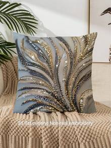4pcs 18" X 18" Modern Abstract Feather Pattern Pillow Covers (Printed Cushion Covers, No Sequins), Zipper Closure, Mixed Color Design, Suitable For Living Room, Bedroom, Office And Holiday Gifts (Pillow Insert Not Included), Vintage Pillowcase, Bedroom Decor, Modern Decor, Elegant Style, Shiny Texture, 2D Flat Print - Silver - View 6