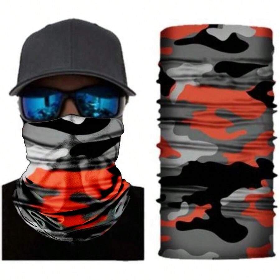 Washable Neck Gaiter Face Mask For Outdoor Activities: MultiFunctional Balaclava Cover Scarf With UV Protection Dust Shield And Breathable Fabric Ideal For Hiking Cycling Running And Winter Sports - Orange Camo - View 1