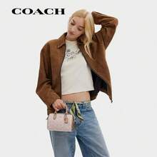 COACH 女士波士頓包枕頭包女包肩包斜挎包手提包沙黃色拼色生日禮物送女友送媽媽聖誕禮物生日禮物