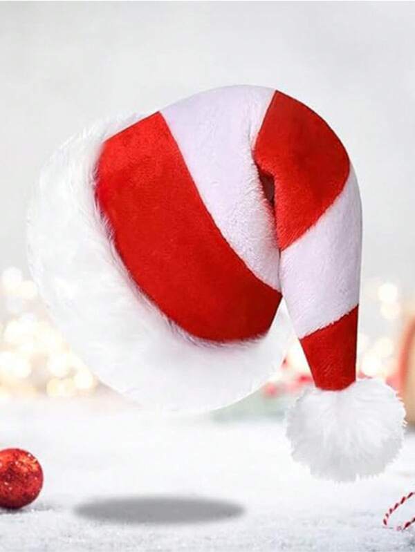 1 Peça Gorro de Papai Noel de Veludo Listrado Unissex, Suprimentos para Festa de Natal e Ano Novo, Decoração de Natal, Gorro de Duende