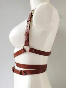 1pc Women's Elegant Coffee PU Leather Bustier Corset Waist Belt, Streetwear Body Harness Suitable For Daily Commute, Holidays, Parties, Halloween, Christmas Outfit Accessory