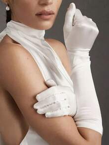 1 Pair Of Bridal Wedding Long Gloves, White Elbow-Length Wedding Gloves, Bridesmaid Wedding Arm Decoration, Romantic And Elegant Photography Dress Props, Ladies Wedding Lawn Wedding Decoration, Festival Performance, Banquet, Wedding Dance, Etc. Fall Clothes For Women - Multicolor - View 11