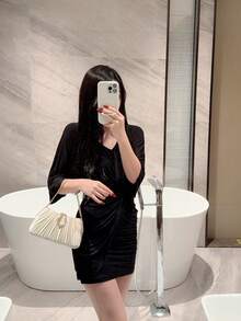1 chiếc ví cầm tay dự tiệc hình hộp xếp ly thanh lịch dành cho nữ, túi xách tay cầm tay đính vòng tay lấp lánh sang trọng, ví cầm tay dự tiệc tối trang trọng quyến rũ, thích hợp cho các buổi hẹn hò, dạ hội, sinh nhật, tụ họp trang trọng - Màu be - Xem 11